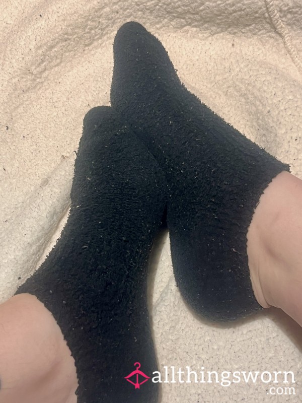 Black Fluffy Trainer Socks - Very Dirty And Worn