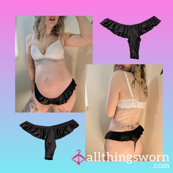 Black Frilly Silk Thongs 😍