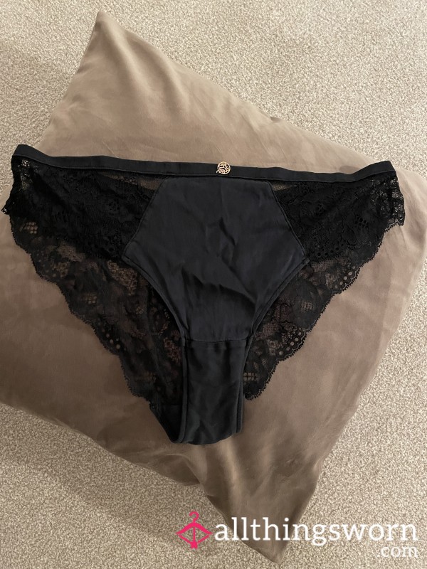 Black Full Back Panties , Silk And Lace , 24 Hours Wear With Photo's , UK Postage Included