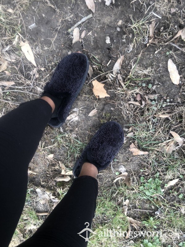 Black Fuzzy Slippers