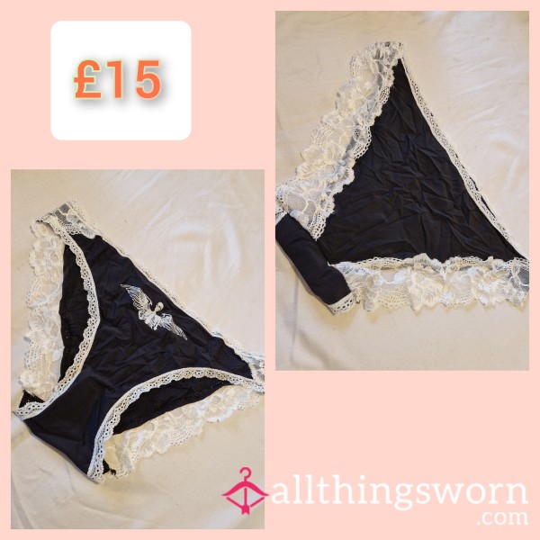 Black Gothic Full Back Brief With Lace Edging