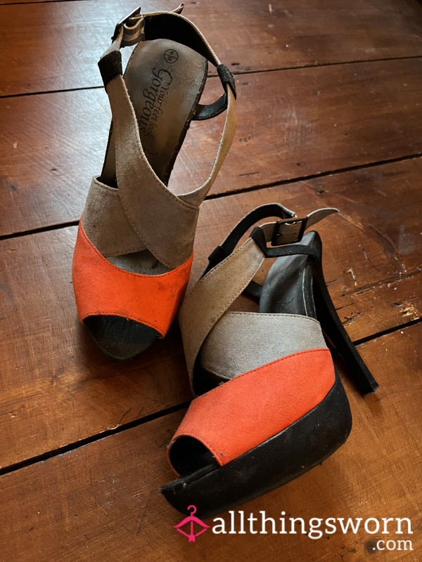 Black, Grey And Orange Heels