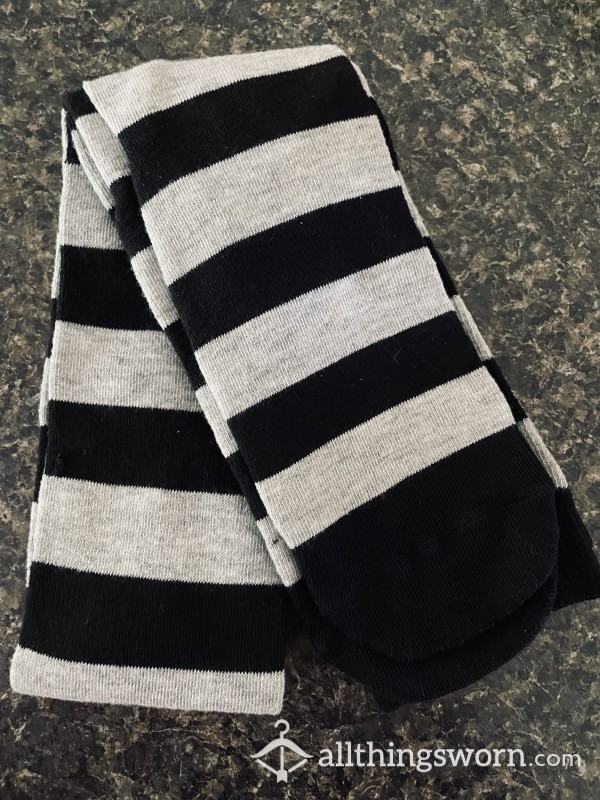 Black & Grey Knee High Socks Super S**y Fantasy Fulfillment! - New, Ready To Wear Or Ship!