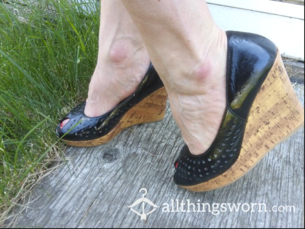 Black High Heel Wedges, Size 7