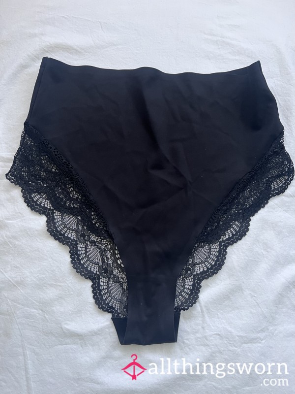 Black High Leg Lace Edge Panty