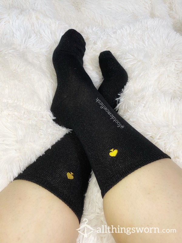 Black Knee High Kate Spade Sparkle Socks In S**y Asian Feet - Made To Order