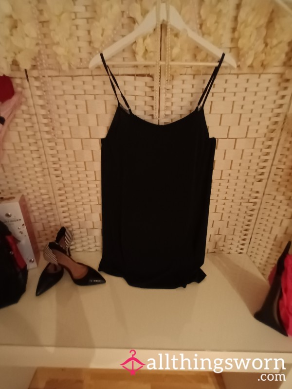 Black Knee Lenghth Satin Feel Nightie