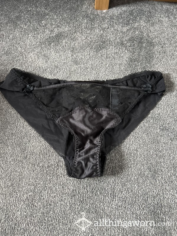 Black Lace-back Satin And Mesh Panties