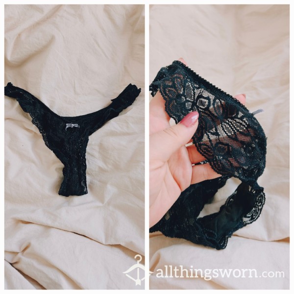 WET LACE PANTIES 💦 BLACK THONGS 🍑 WELL-LOVED, TORN, RUINED