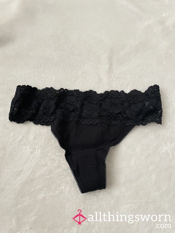 *SOLD* Black Lace Cotton Thong | 24HR Wear Included 🖤