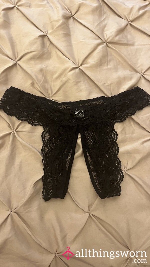 Black Lace Crotchless Thong,panties