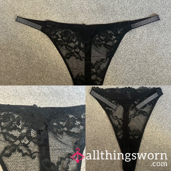 Black, Lace Diamonte Thong 🖤