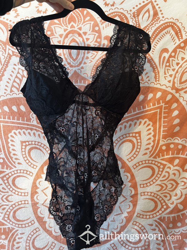 Black Lace One Piece Body Suit ( Medium )