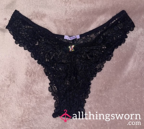 Black Lace Rhinestone Panties