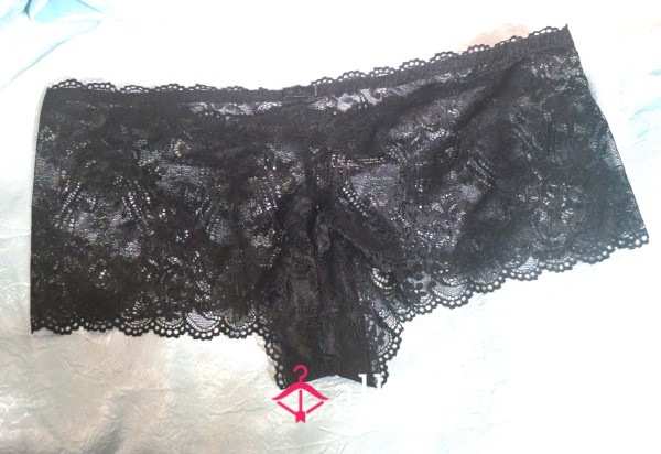 Black Lace Shortie Boyshort Panty - Size XL - Cotton Gusset