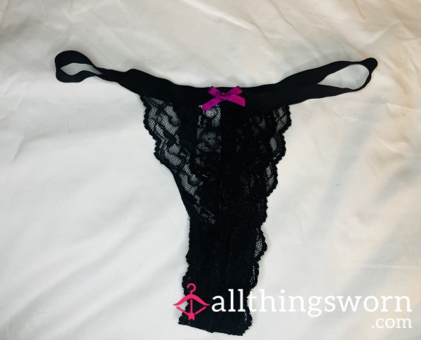 Black Lace Tanga W/ Pink Bow! Size M *pending