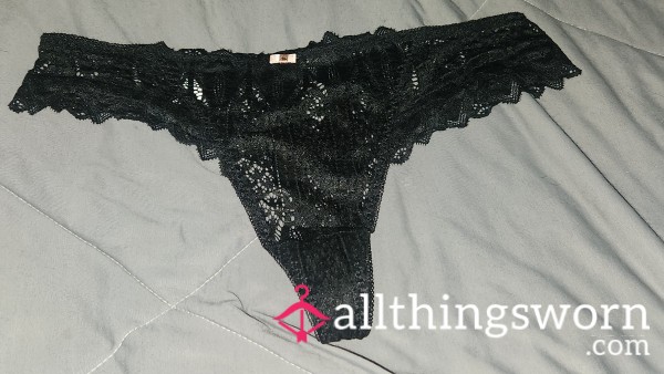 Black Lace Thong Juices And Slept In