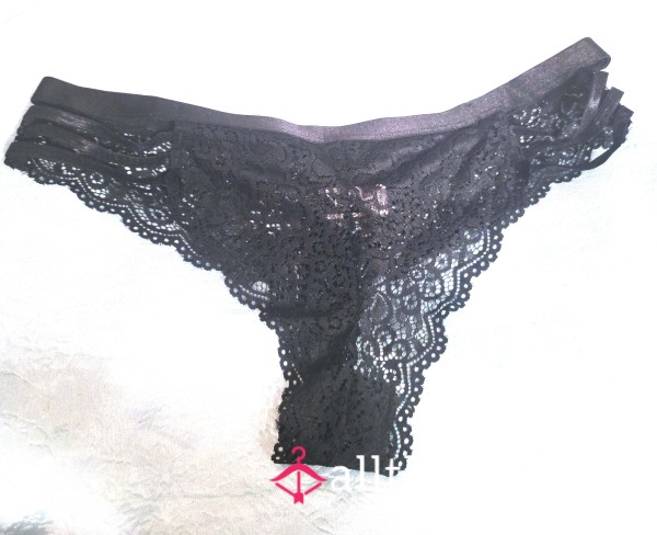 Black Lace Thong Panty With Side P**k Cutout - XL - Free US Shipping