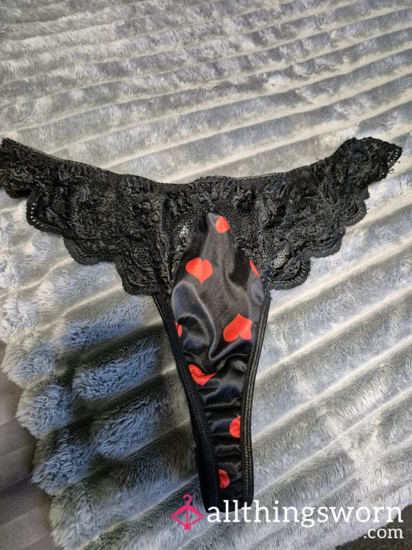 Black Lace Thong With Red Hearts