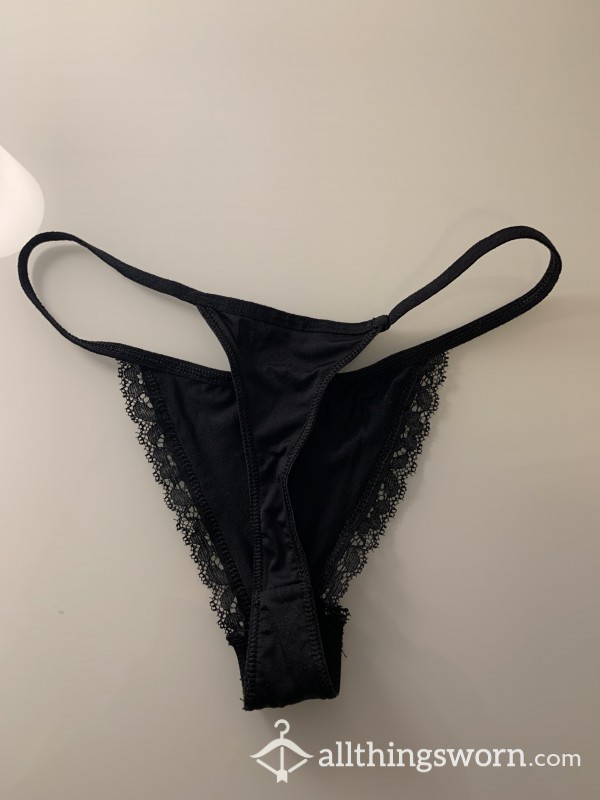 Black Lace Trim String Thong