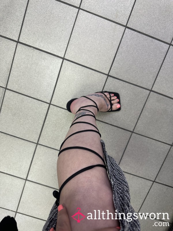 Black Lace Up Square Toe Heels