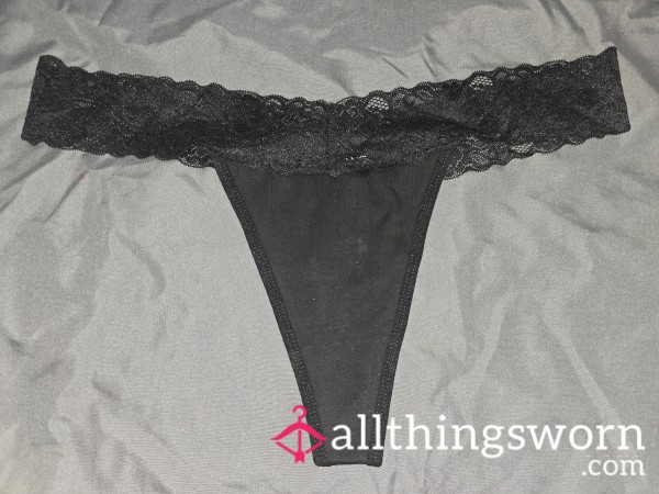 Black Lacey/Cotton Thong