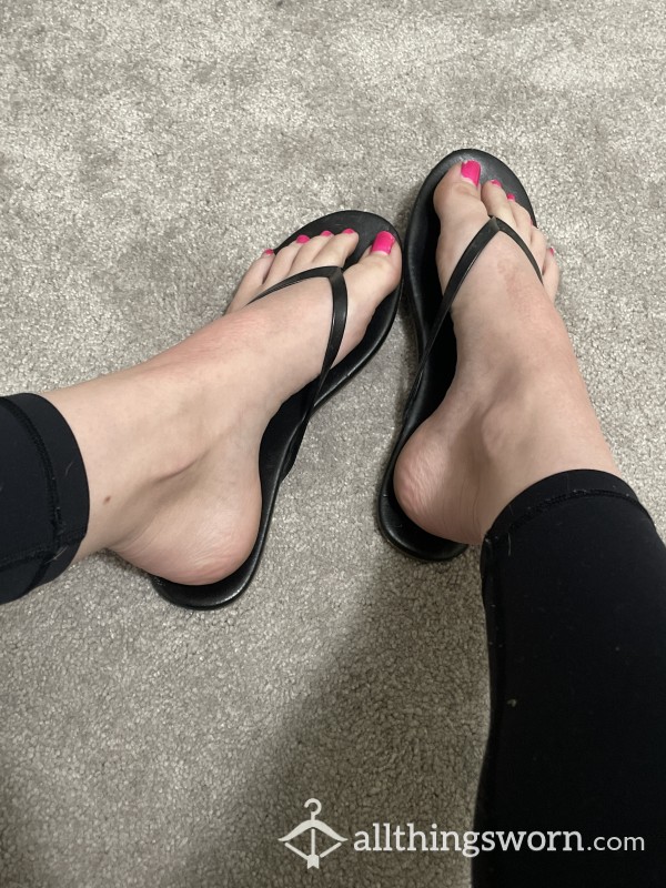 Black Leather Flip Flops