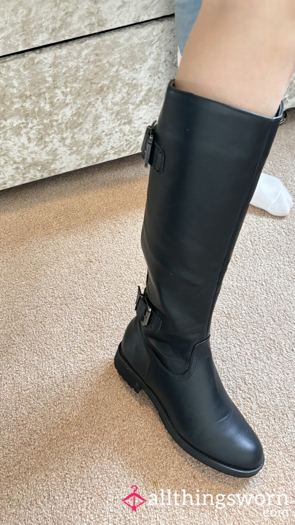 Black Leather Knee Boots