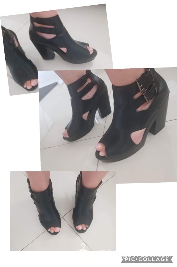 Black Leather Look Heels Size 8