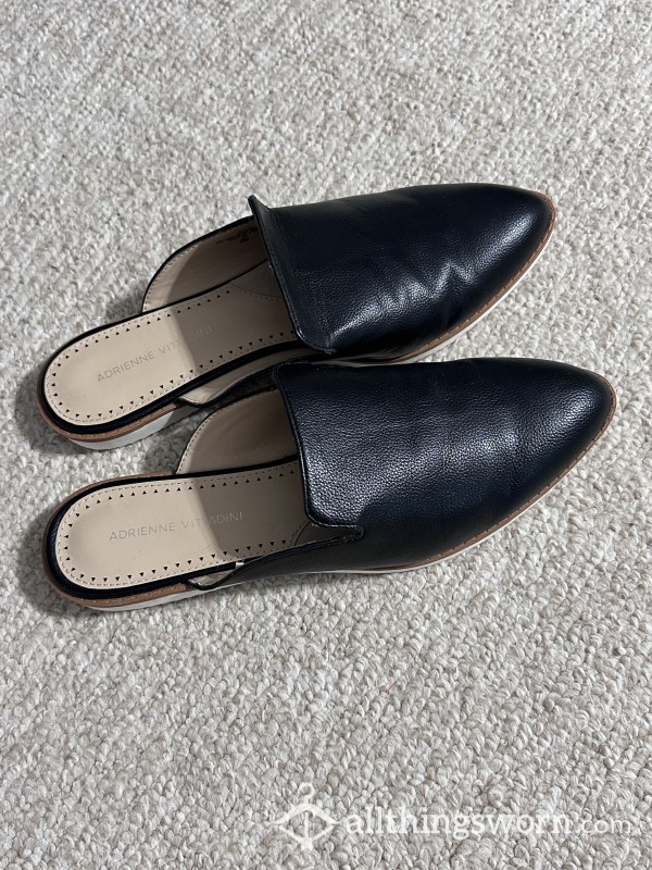 Black Leather Mules