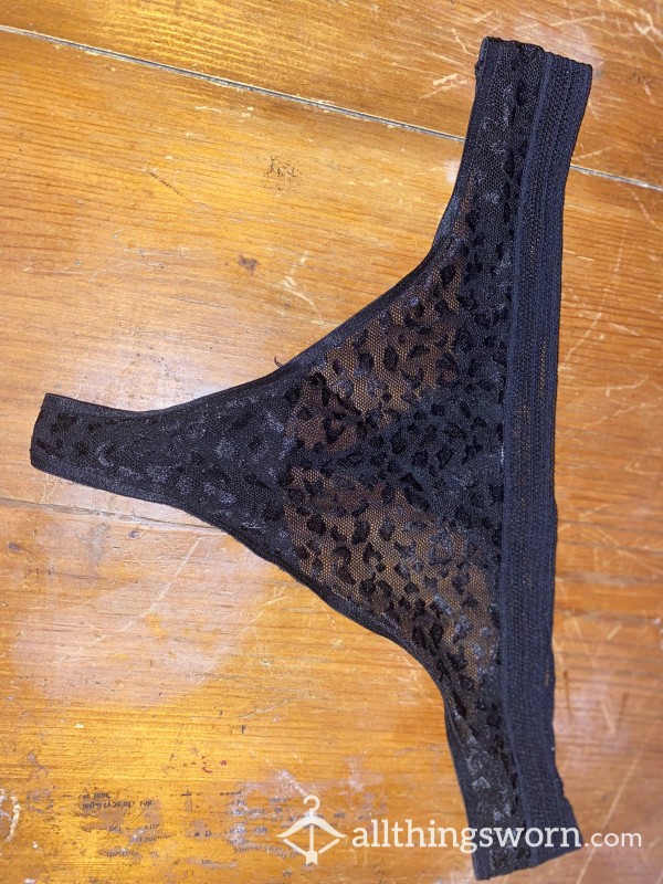 Black Leopard Print Thong