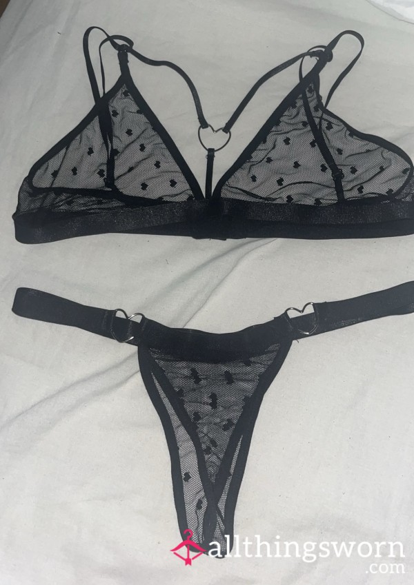 Black Love Heart Bra And Thong Set