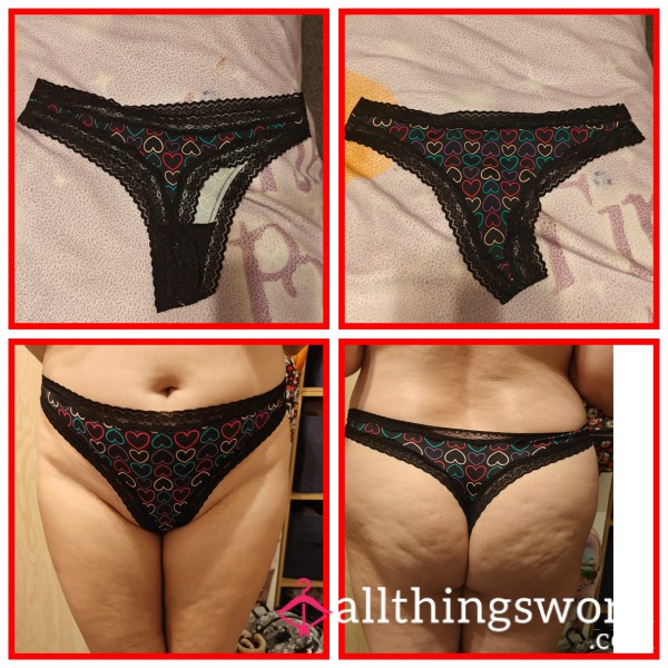 Black Love Heart Satin Thong