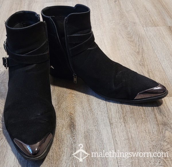 Black Matt Boots With Metal Tops - Size 44 (9.5)