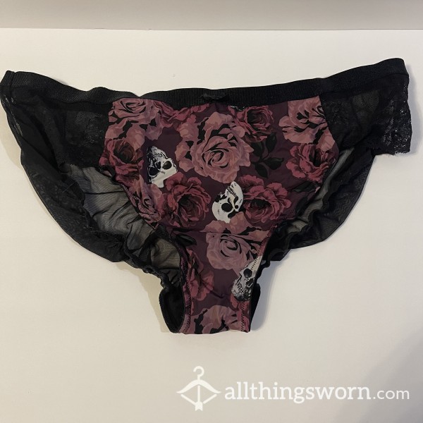 Black Mesh N Satin Flor*l Panties