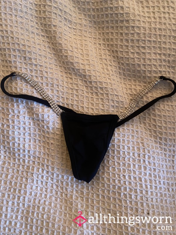 Black Micro Thong With Diamanté