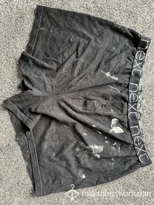 Black Next Boxer Shorts, Well Worn, C*m & Paint Stained