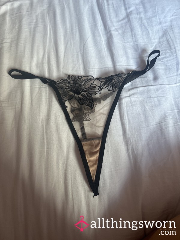 Black/ Nude Lace Thong