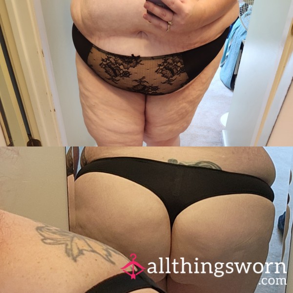 Black Nylon And Lace Over Tan Thong