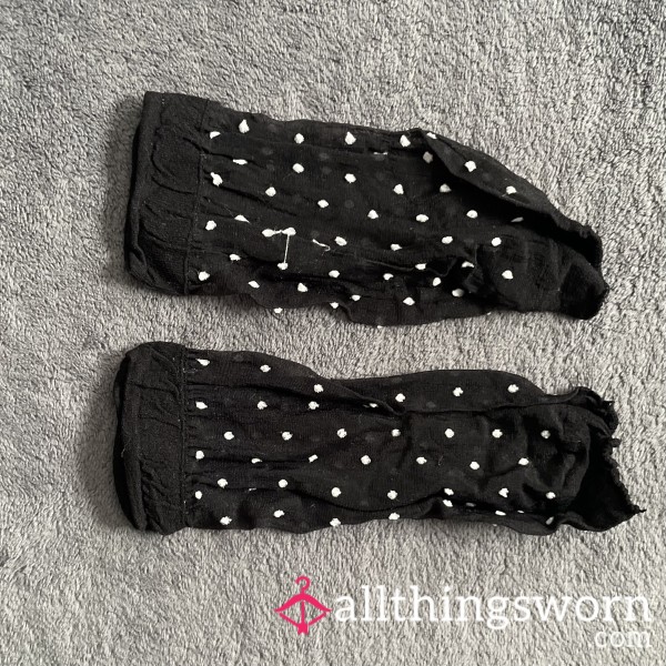 Black Nylon Socks With White Polka Dots