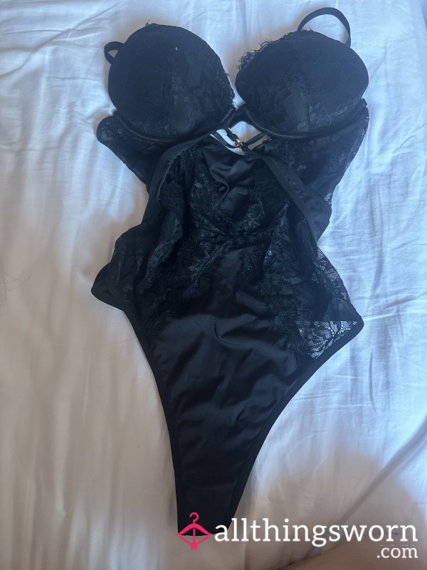 Black Padded Bodysuit With Thong