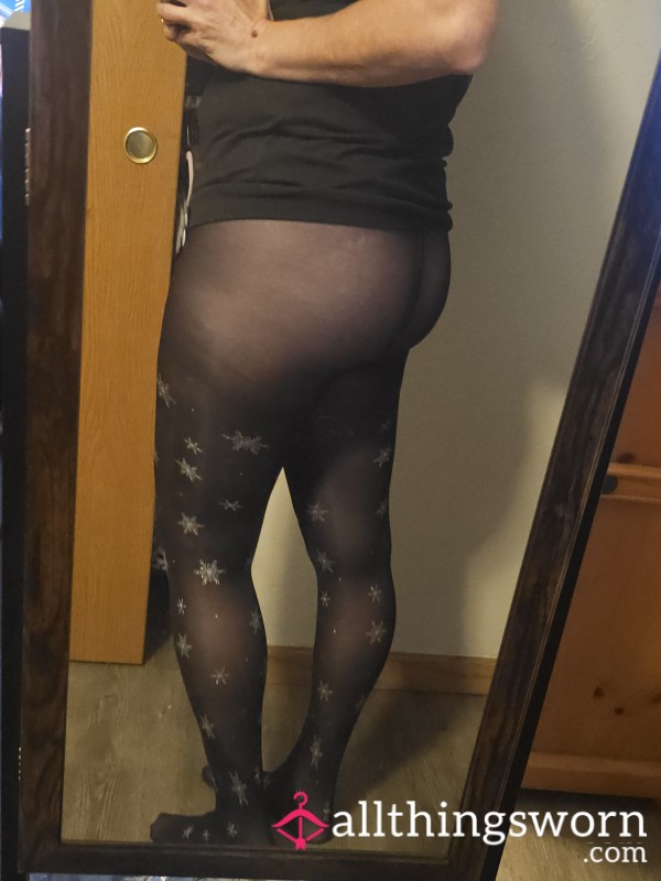 Black Pantihose With Snowflakes