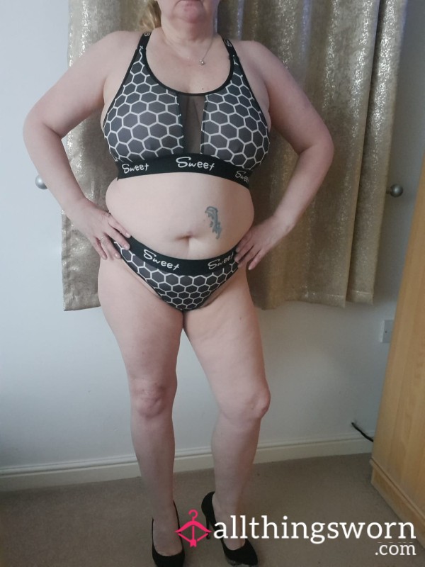 Black Pattern Bra And Thong