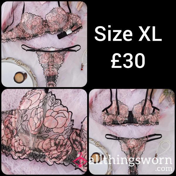 Black& Pink Bra &thong Set Sz 16 / XL