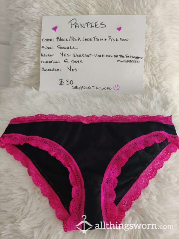 Black/ Pink Laced Trim Cheekie Panties