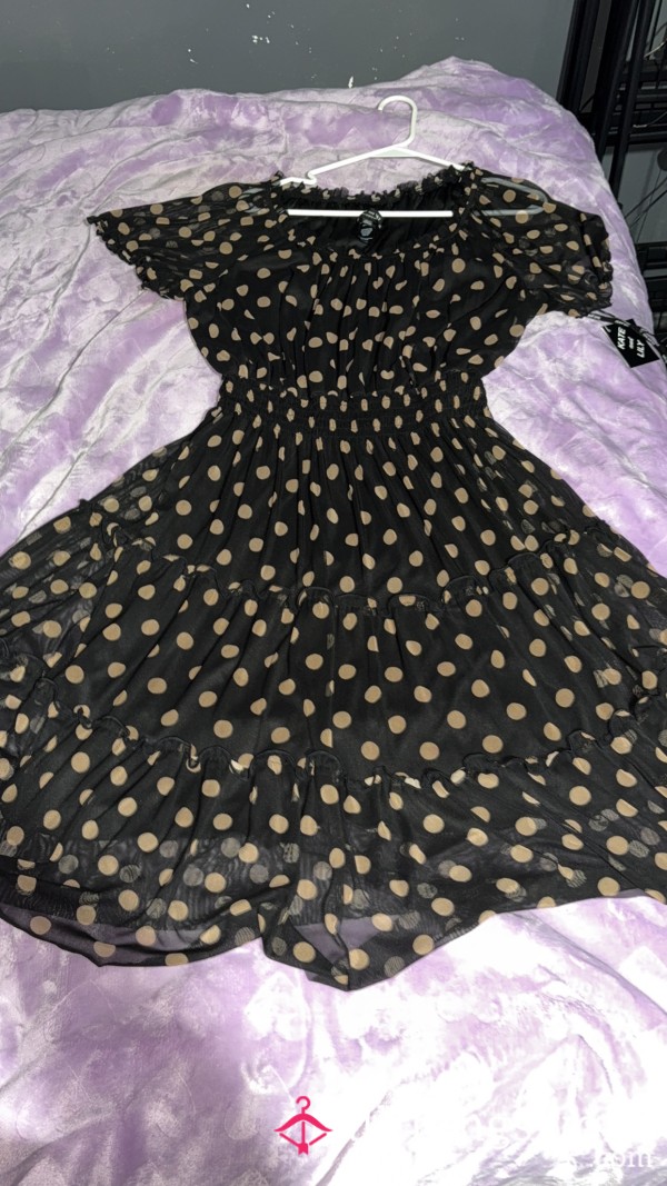 Black Puff Polkadot Dress