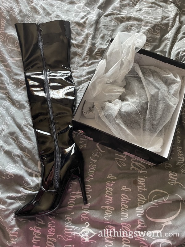 Black Pvc Thigh Length Boots