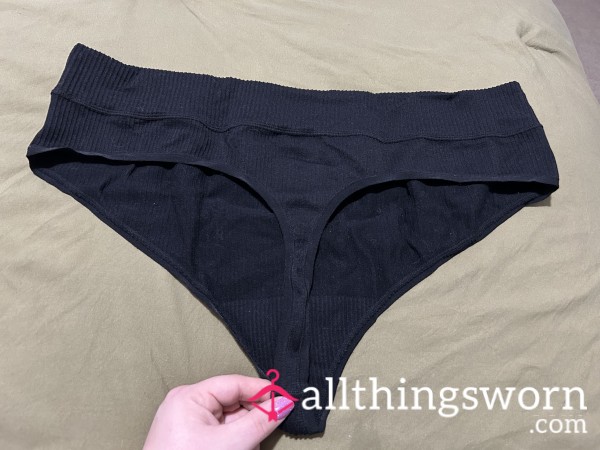 ~BLACK RIBBED HIGH WAISTED THONG~