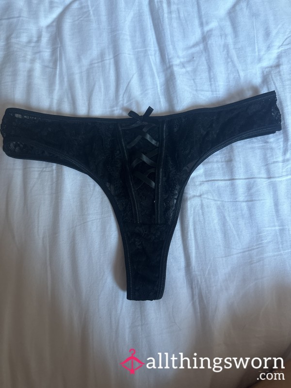 Black Ribbon Lace Thong