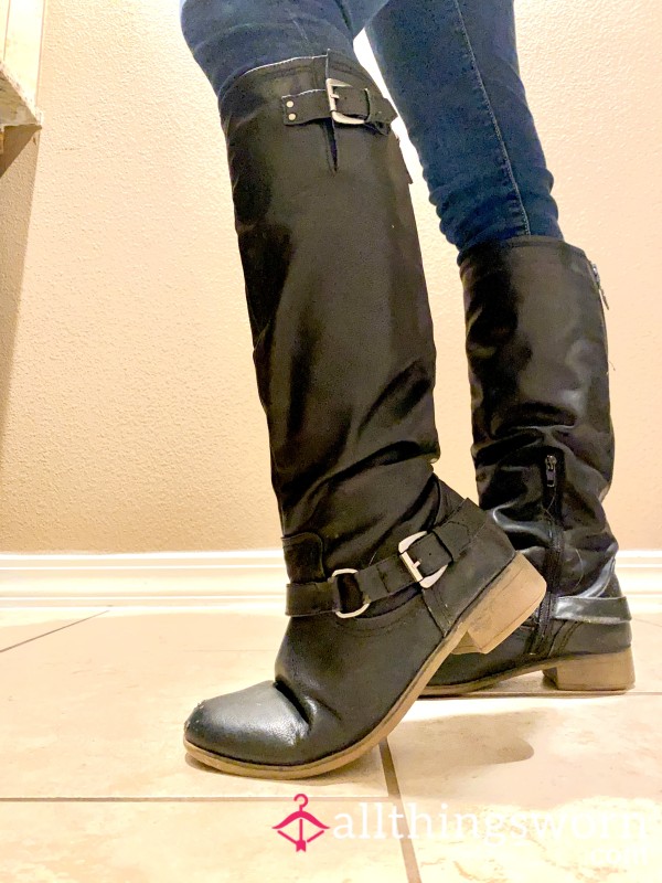 Black Riding Boots, Well-Worn, Size 8